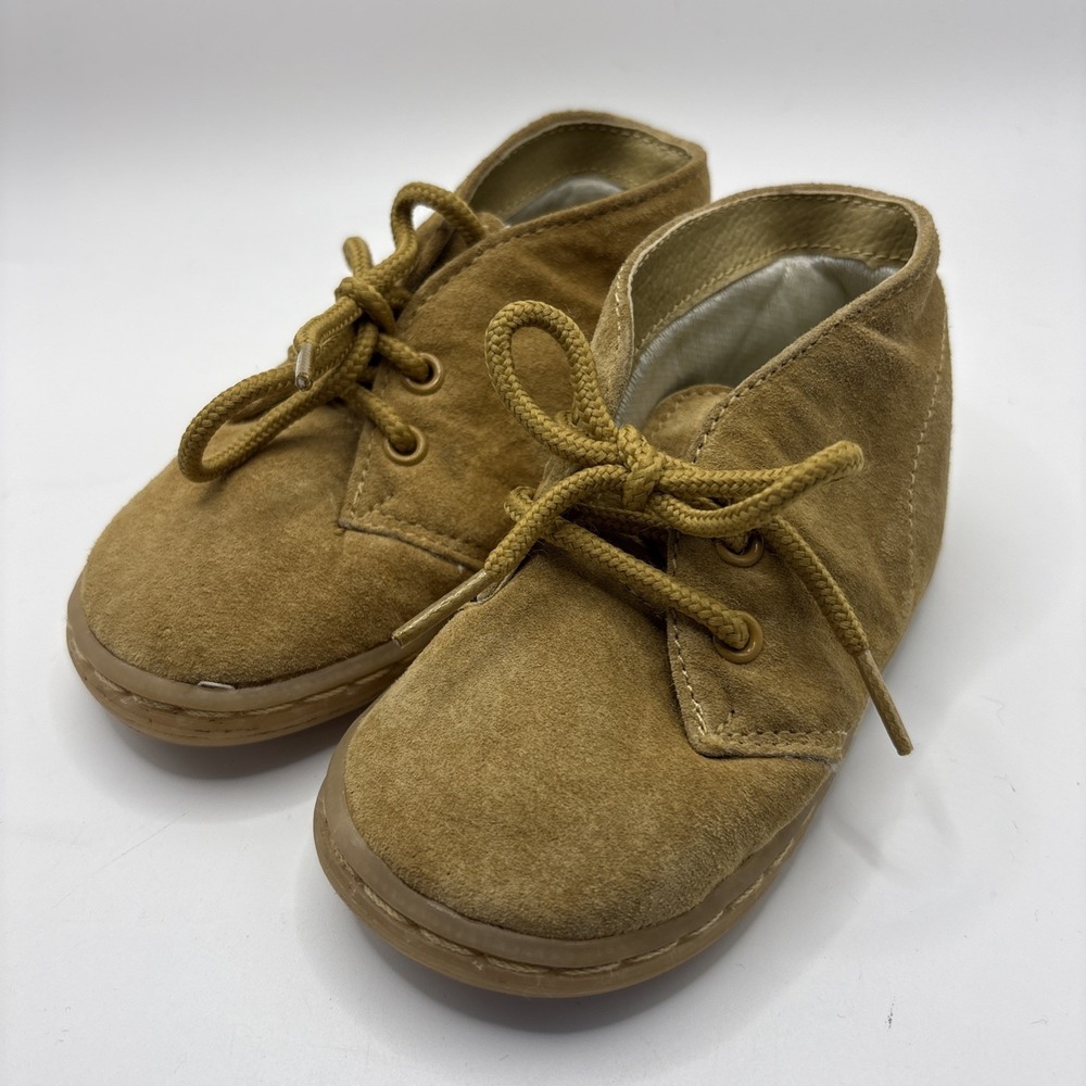 Vtg Fisher-Price Infant Toddler‎ Tan Lace Up Chukka Suede Boots Booties Size 5